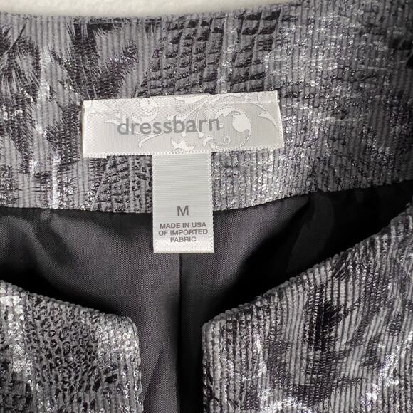 Gray Metallic Animal Print 3/4 Sleeve Blazer Jacket Size M Cocktail Dressbarn - Picture 5 of 5